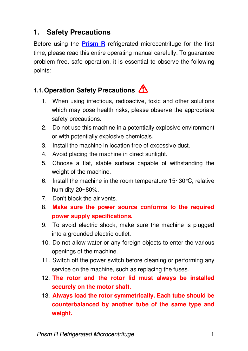 Safety precautions | Labnet Prism R Refrigerated Microcentrifuge User Manual | Page 4 / 24