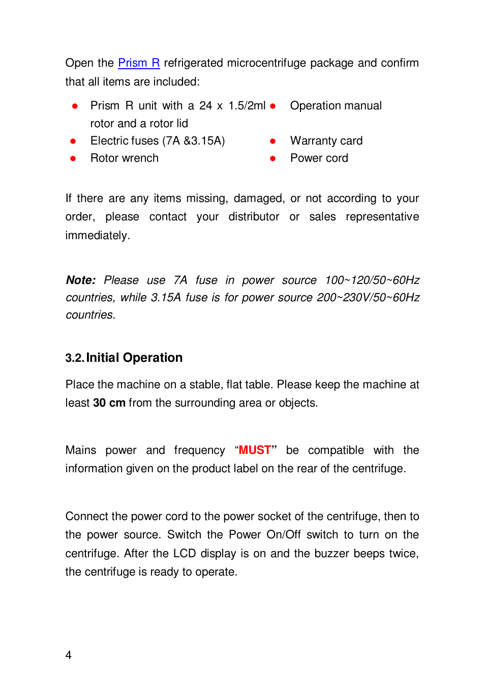 Initial operation | Labnet Prism R Refrigerated Microcentrifuge User Manual | Page 7 / 24