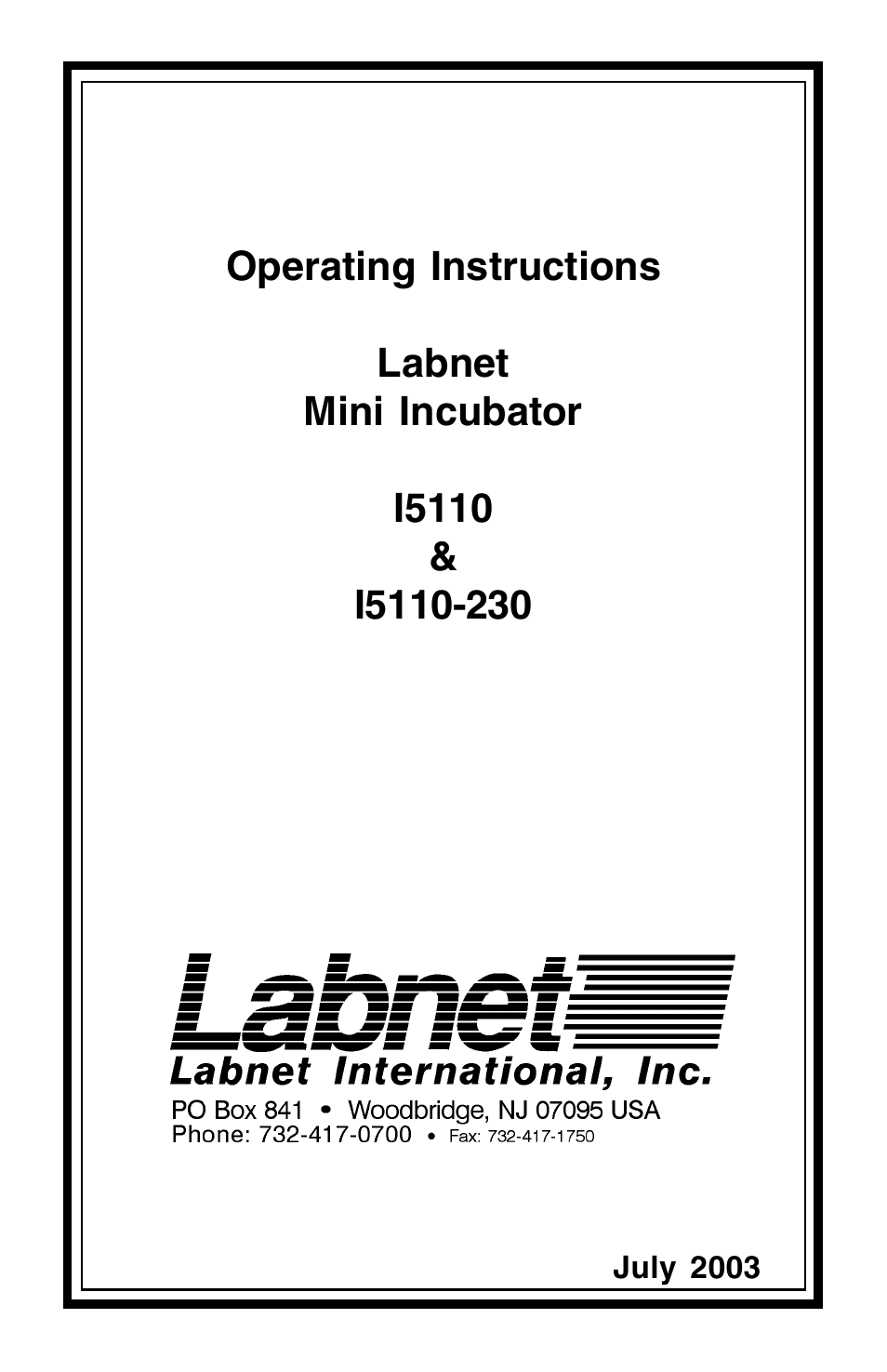 Labnet Mini Microbiology and Hematology Incubator (I5110 & I5110-230) User Manual | 4 pages