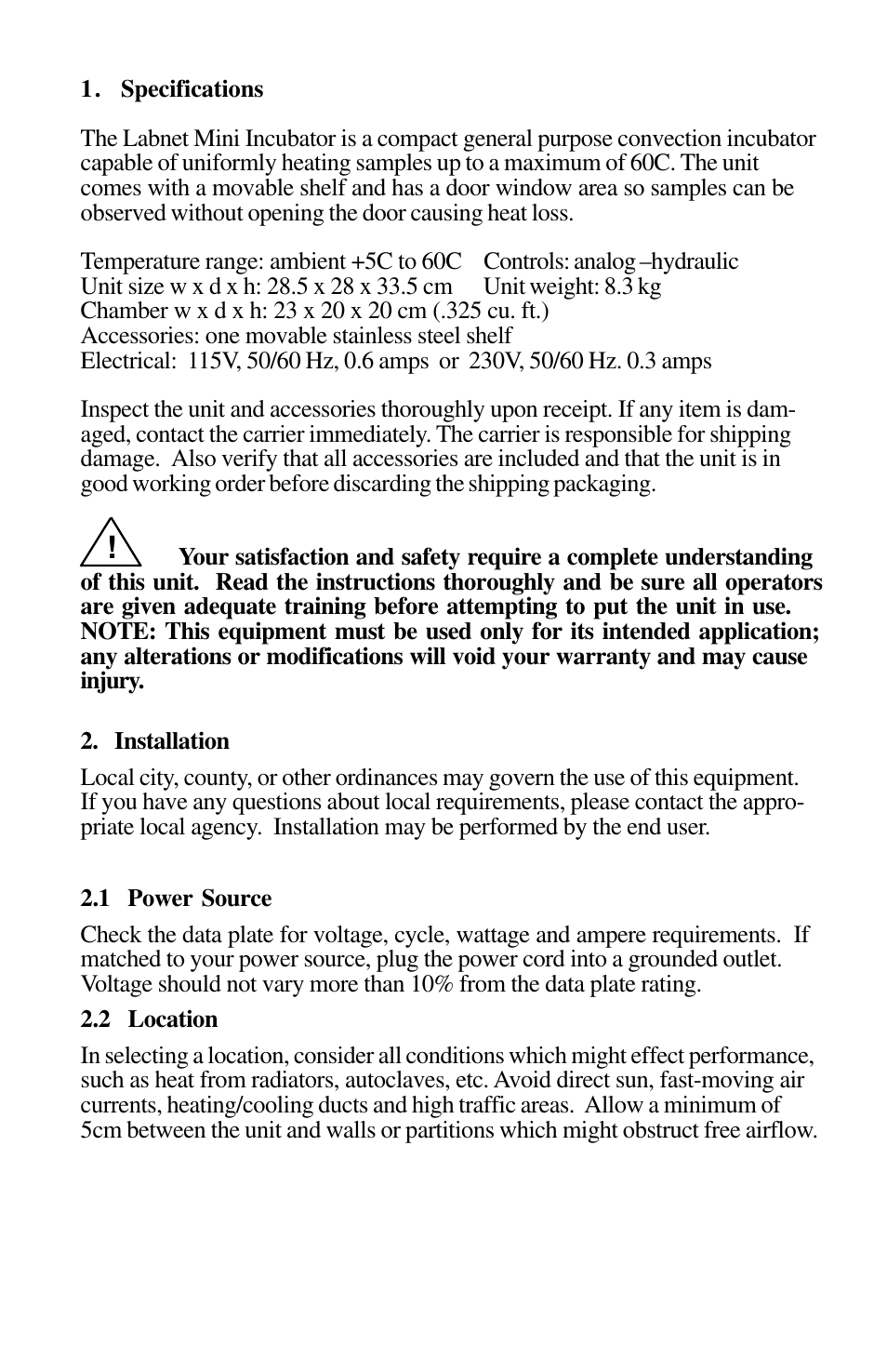 Labnet Mini Microbiology and Hematology Incubator (I5110 & I5110-230) User Manual | Page 2 / 4