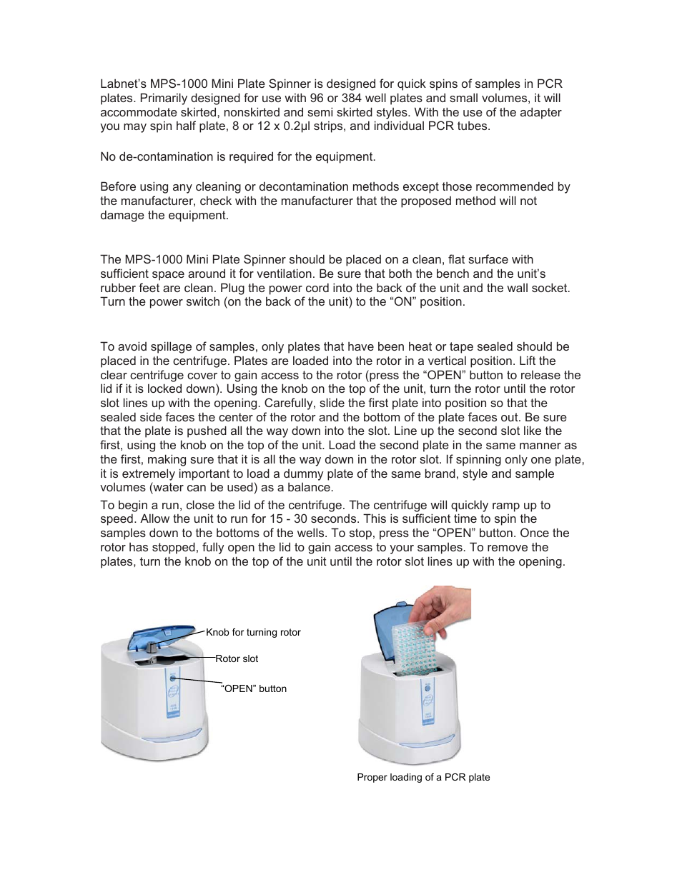 Labnet MPS 1000 Mini PCR Plate Spinner User Manual | Page 2 / 8