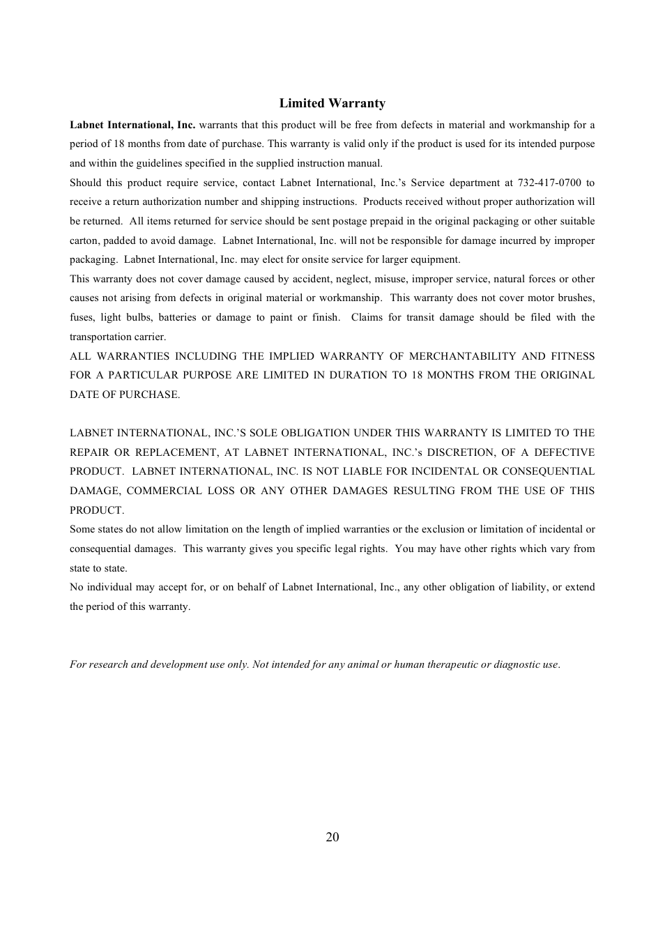 Labnet MultiGene Mini Personal Thermal Cycler User Manual | Page 22 / 22