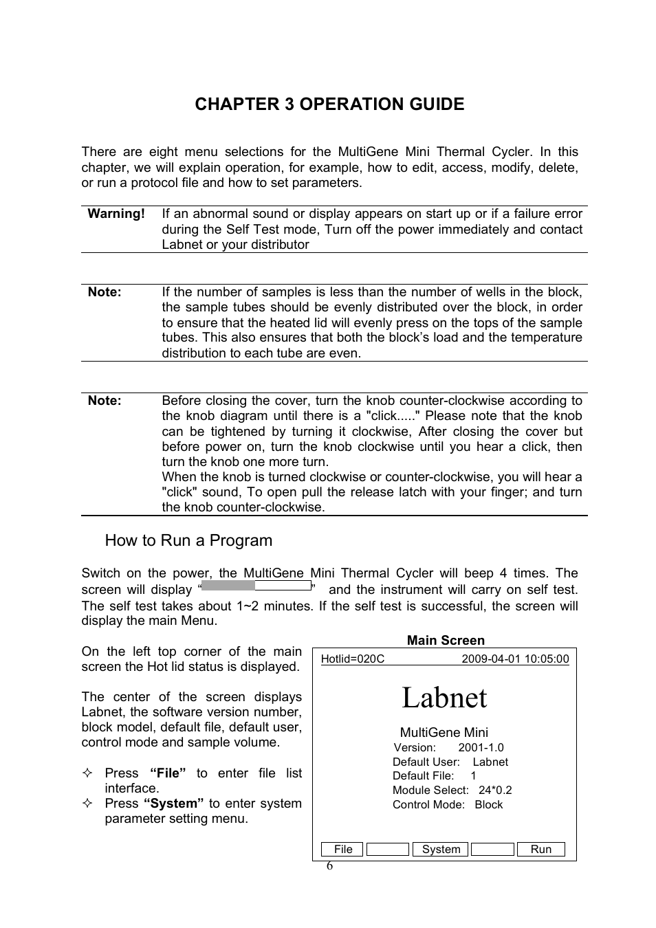 Labnet, Chapter 3 operation guide, 1how to run a program | Labnet MultiGene Mini Personal Thermal Cycler User Manual | Page 8 / 22