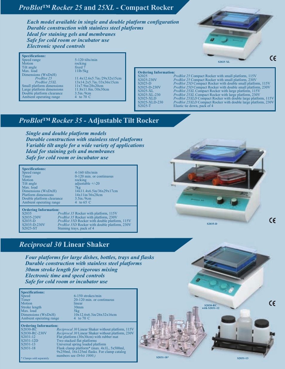 Problot™ rocker 25 and 25xl - compact rocker, 30mm stroke length for rigorous mixing, Electronic time and speed controls | Safe for cold room or incubator use, Single and double platform models, Ideal for staining gels and membranes, Electronic speed controls | Labnet Shakers and Shaking Incubators Selection Guide User Manual | Page 5 / 6