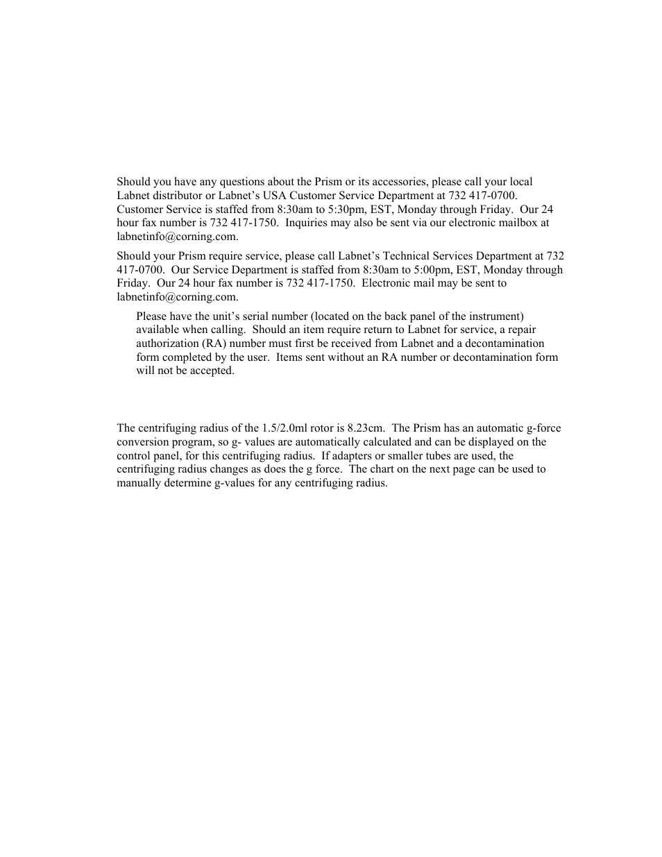 Labnet Prism Air-Cooled Microcentrifuge (C2500) User Manual | Page 15 / 20