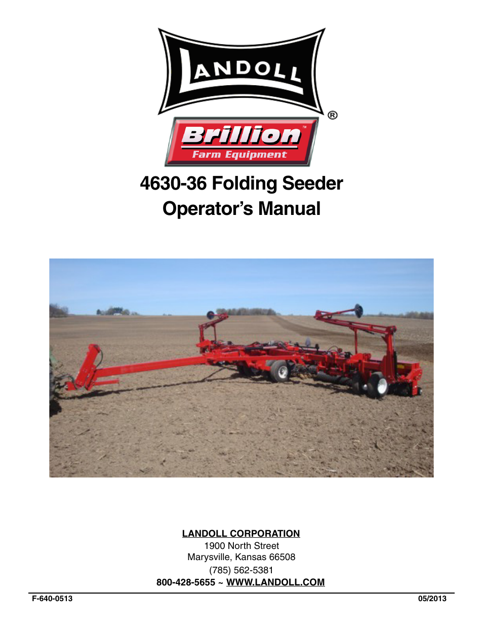 Landoll 4630-36 Folding Seeder Operators Manual v.F-640-0513 05/2013 User Manual | 36 pages