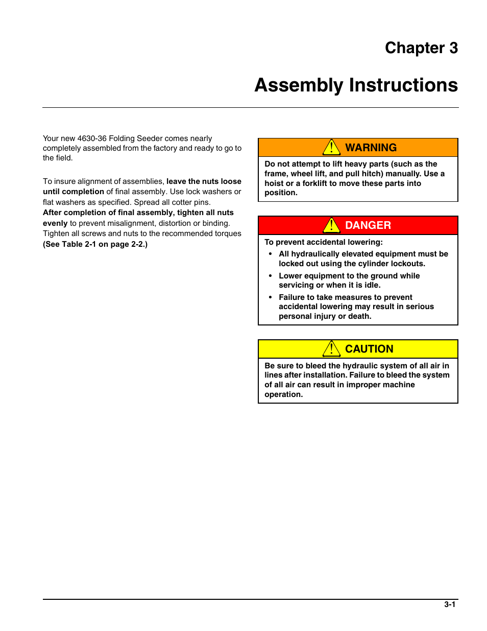 Assembly instructions, Chapter 3 | Landoll 4630-36 Folding Seeder Operators Manual v.F-640-0513 05/2013 User Manual | Page 11 / 36