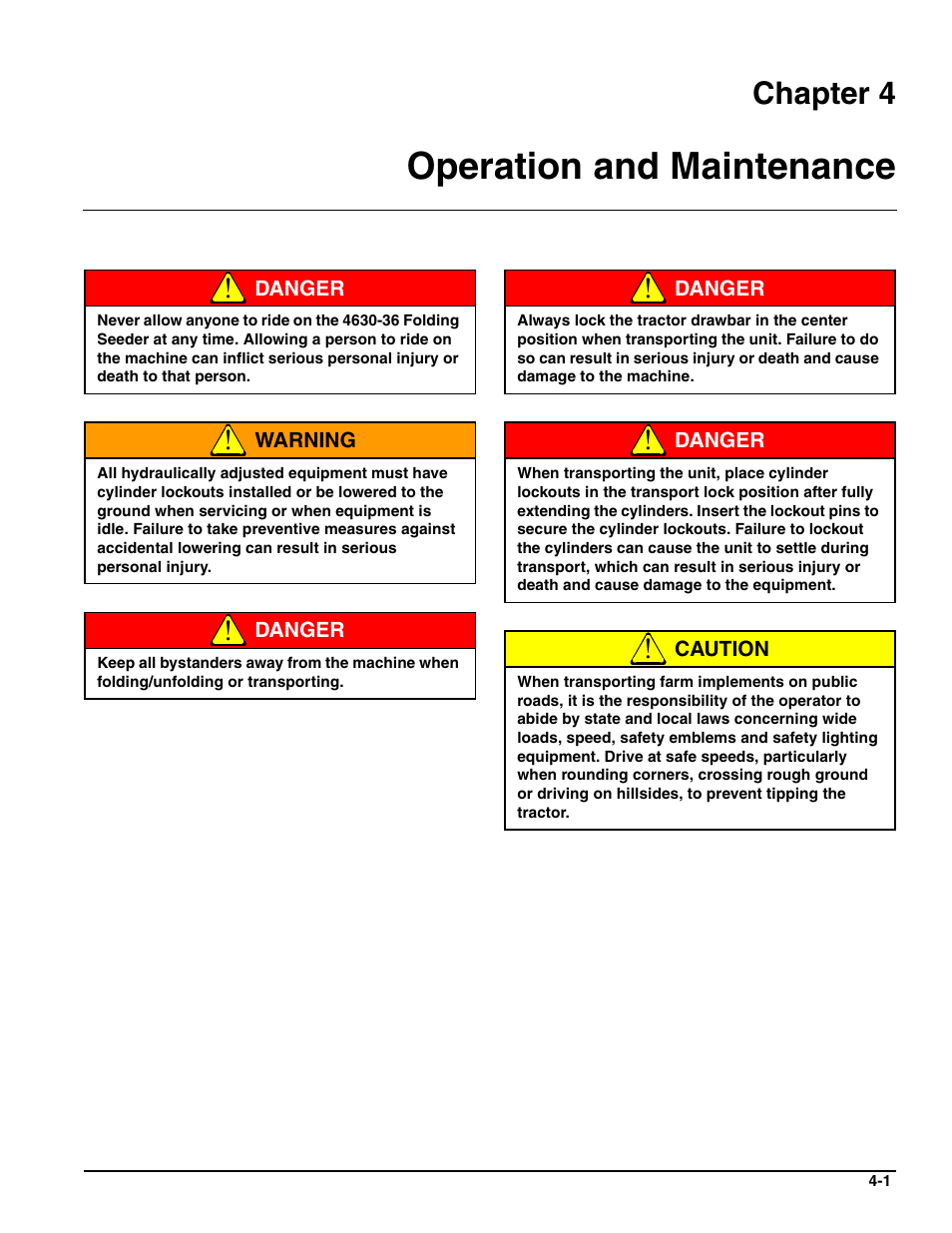 Operation and maintenance, Chapter 4 | Landoll 4630-36 Folding Seeder Operators Manual v.F-640-0513 05/2013 User Manual | Page 15 / 36