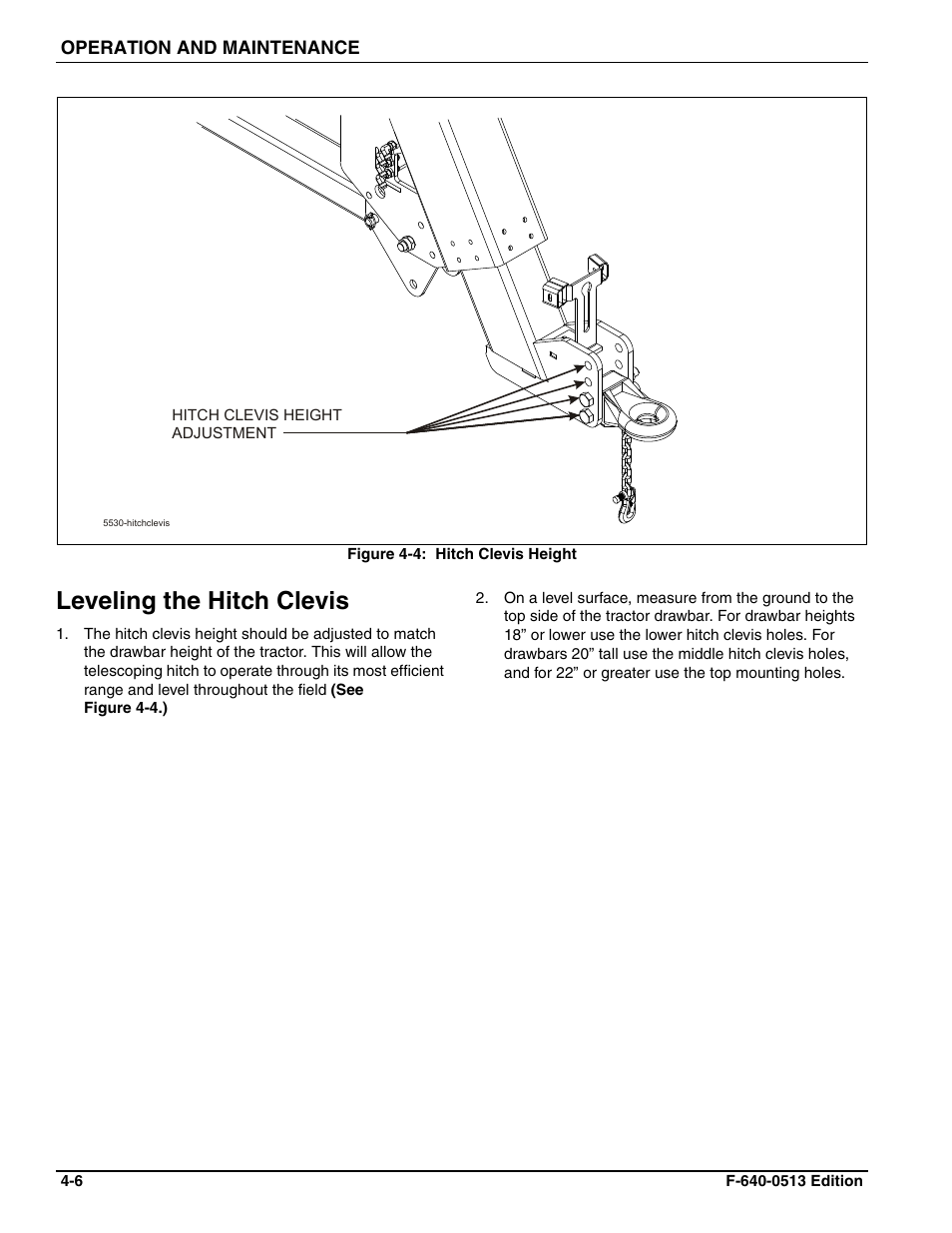 Leveling the hitch clevis | Landoll 4630-36 Folding Seeder Operators Manual v.F-640-0513 05/2013 User Manual | Page 20 / 36