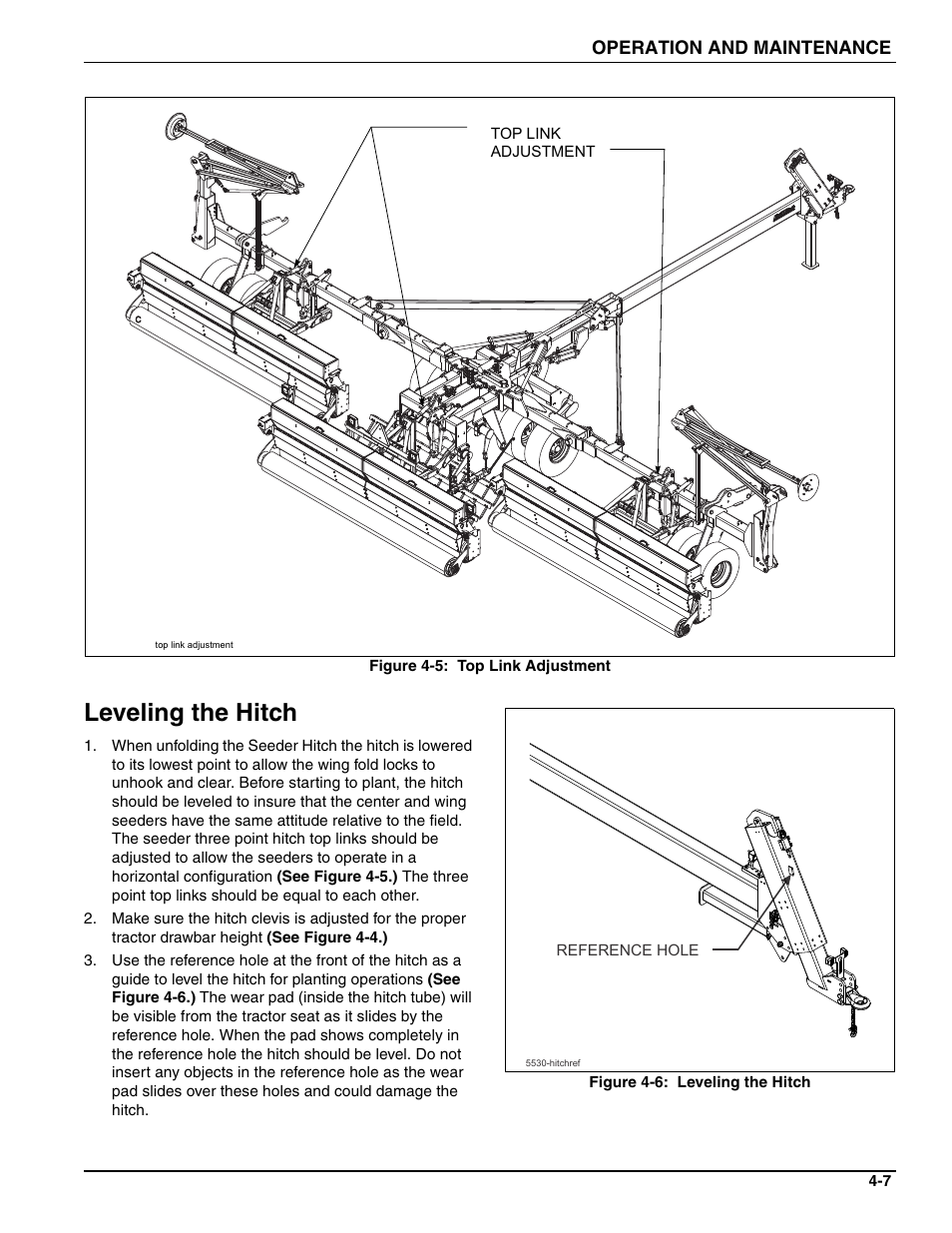 Leveling the hitch, Operation and maintenance | Landoll 4630-36 Folding Seeder Operators Manual v.F-640-0513 05/2013 User Manual | Page 21 / 36