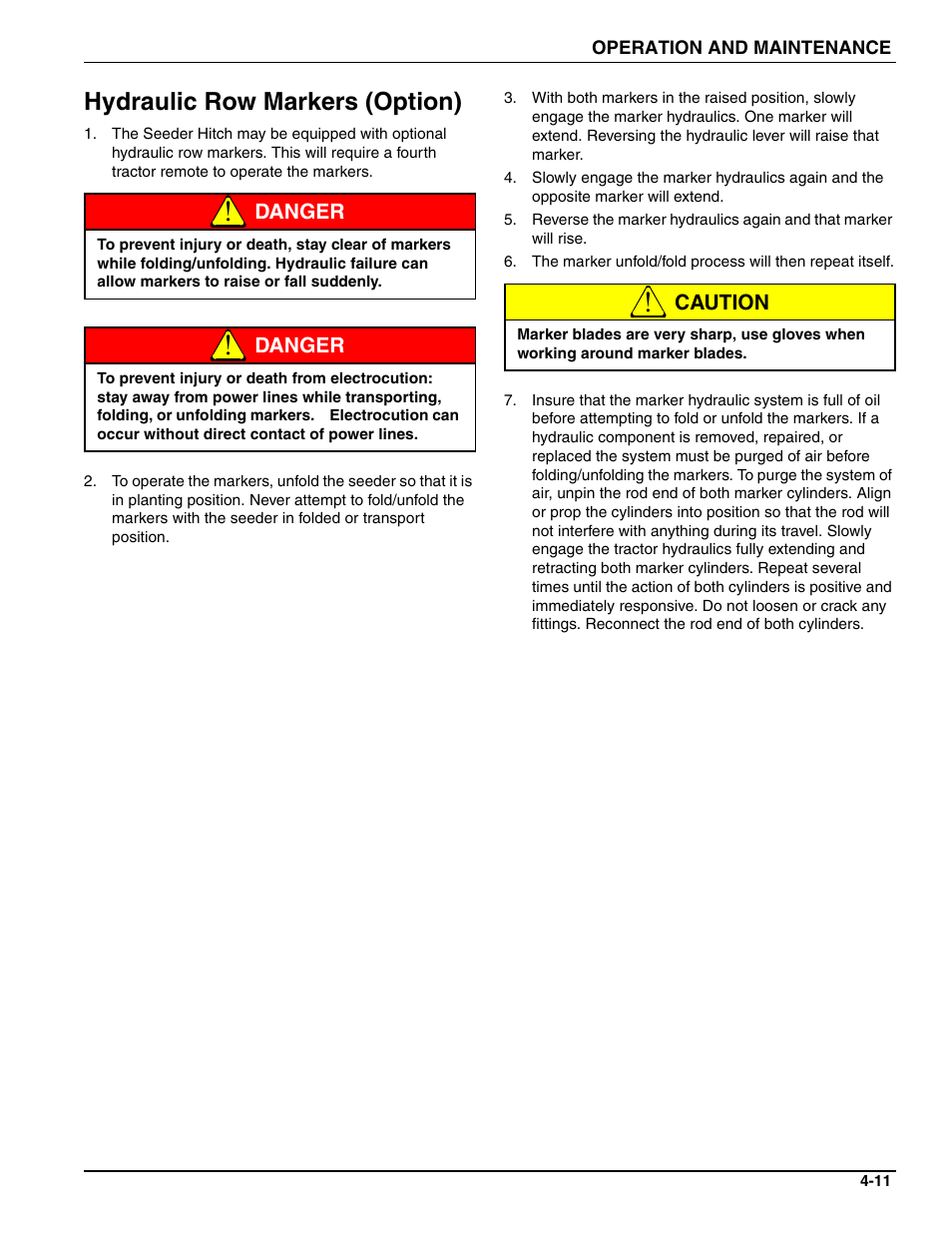 Hydraulic row markers (option) | Landoll 4630-36 Folding Seeder Operators Manual v.F-640-0513 05/2013 User Manual | Page 25 / 36