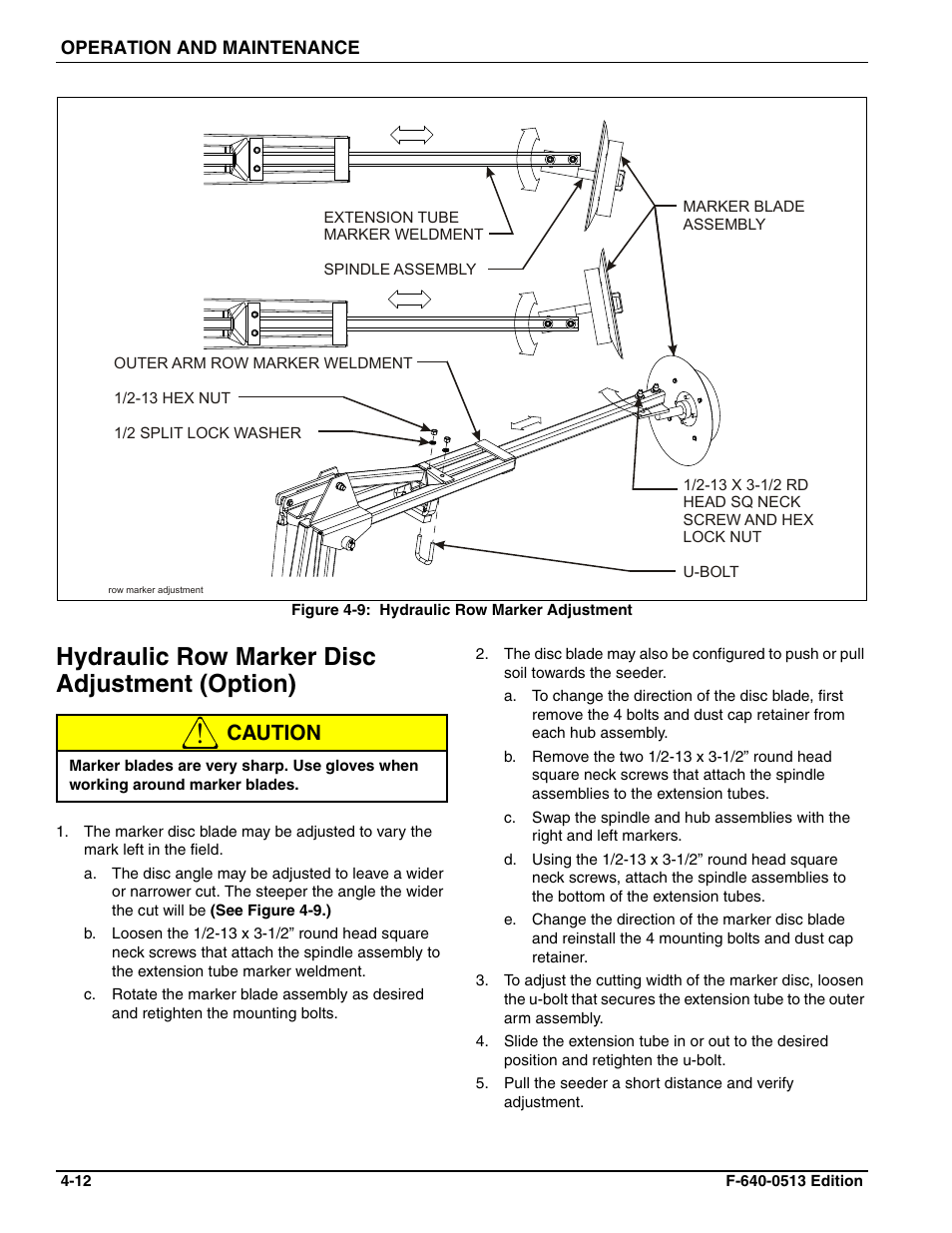 Hydraulic row marker disc adjustment (option), Caution | Landoll 4630-36 Folding Seeder Operators Manual v.F-640-0513 05/2013 User Manual | Page 26 / 36