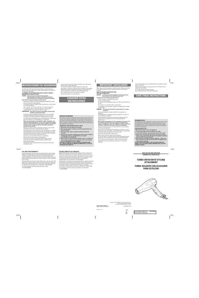 Important safeguards save these instructions | Belson UT1110 User Manual | Page 2 / 2