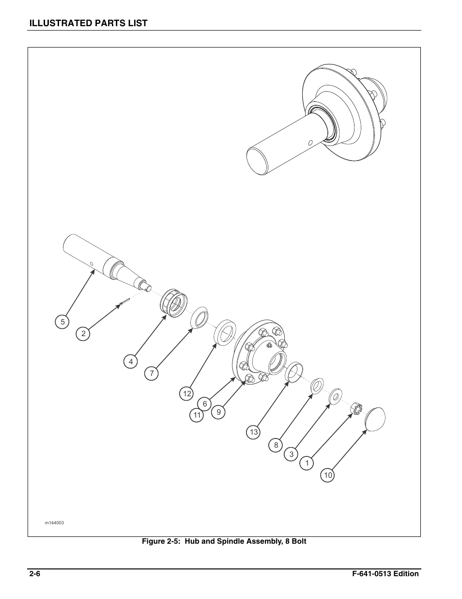 Figure 2-5: hub and spindle assembly, 8 bolt | Landoll 4630-36 Folding Seeder Parts Manual v.F-641-0513 05/2013 User Manual | Page 12 / 70
