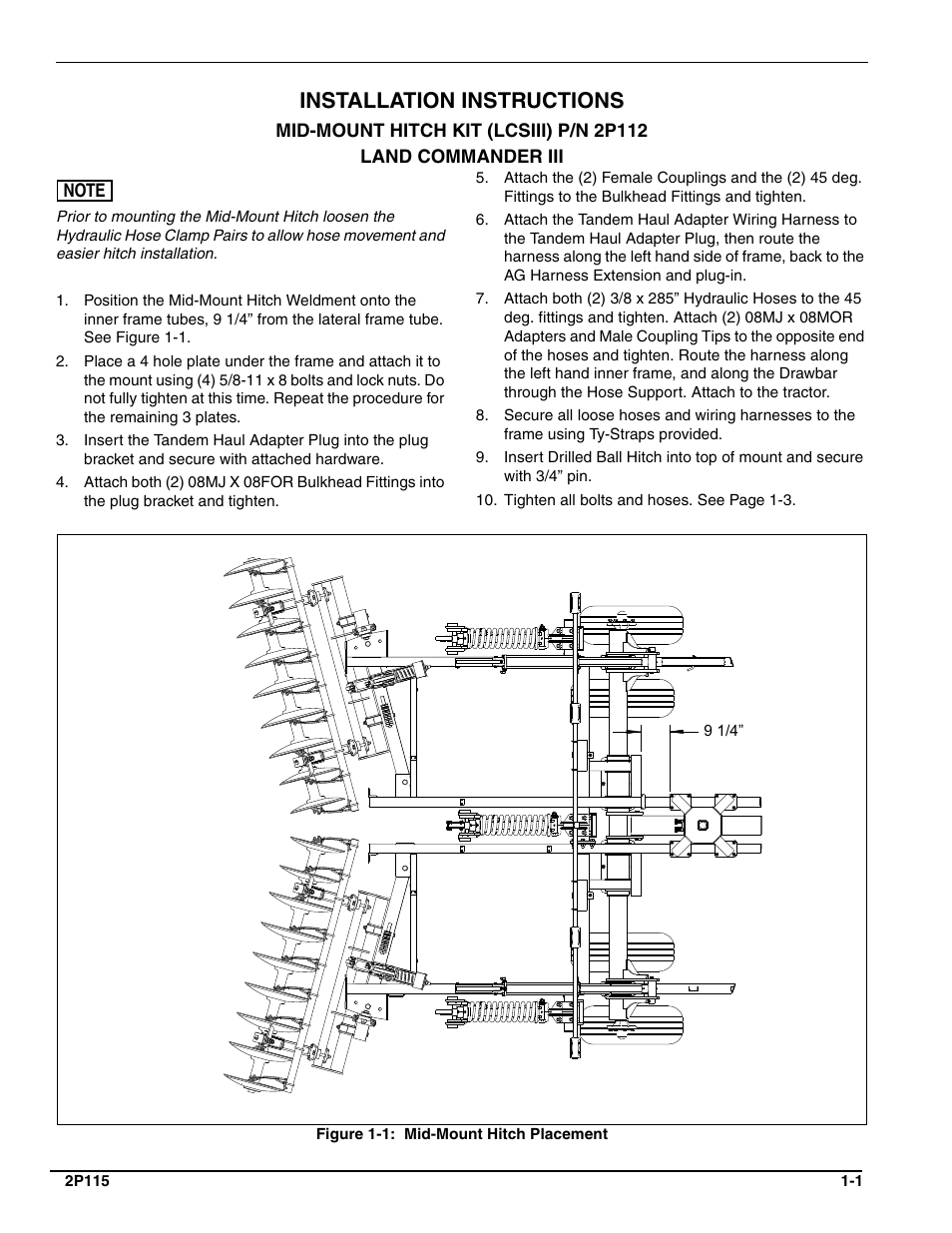 Landoll 2P112 MID-MOUNT HITCH KIT LAND COMMANDER III User Manual | 4 pages