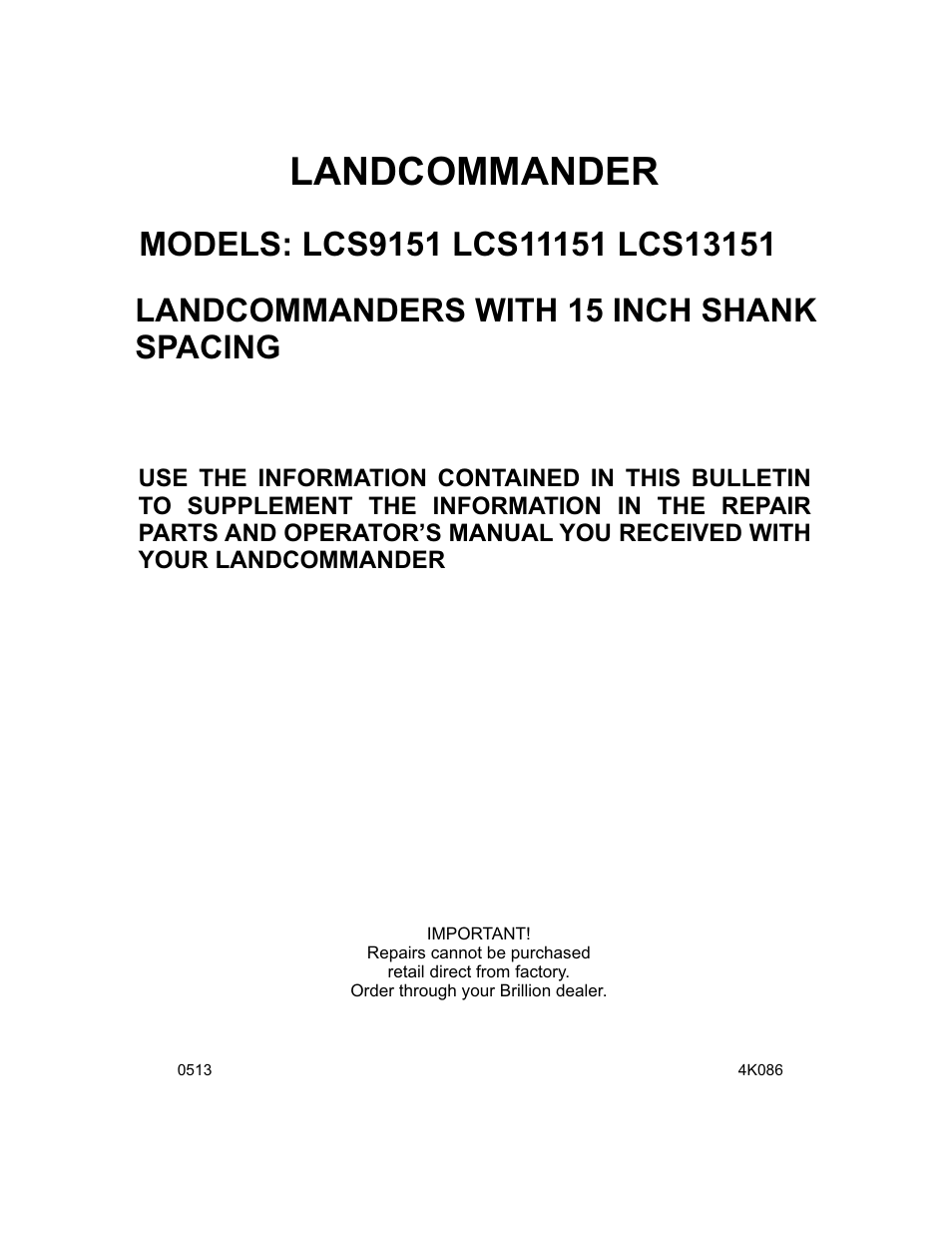 Landoll LCS13151 LANDCOMMANDER User Manual | 7 pages