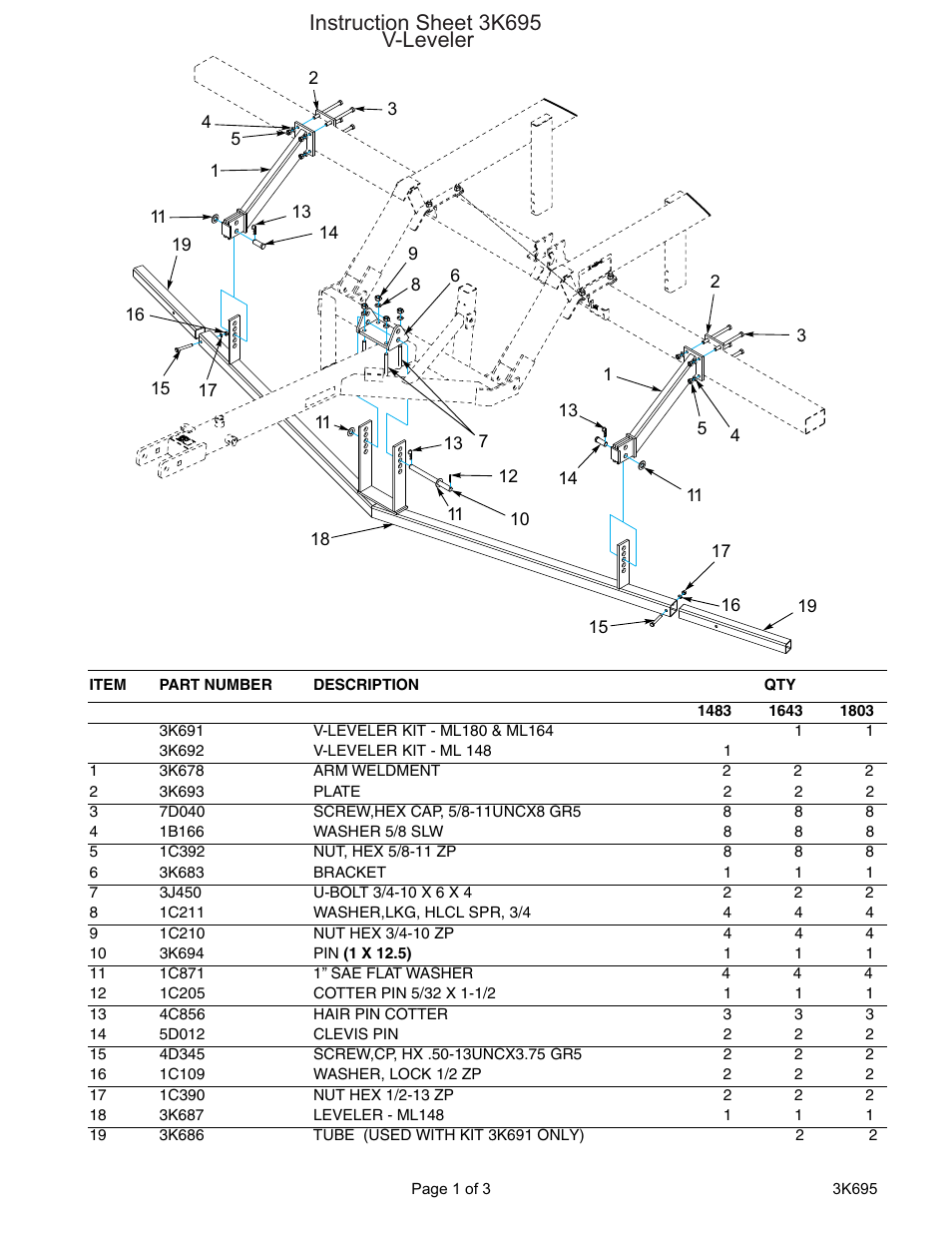 Landoll 3K695 V-Leveler User Manual | 3 pages