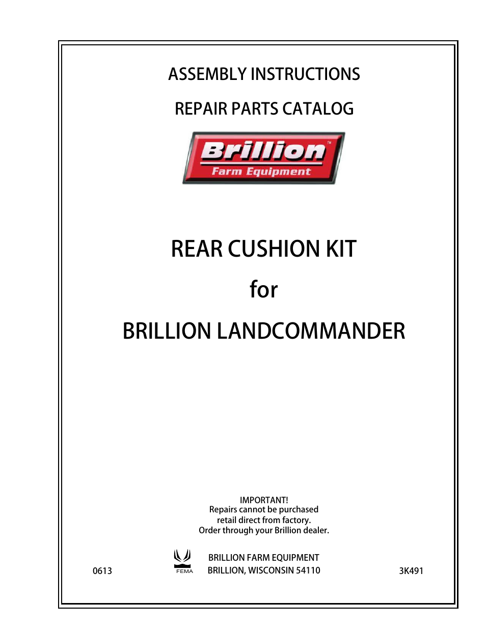 Landoll REAR CUSHION KIT for LANDCOMMANDER User Manual | 5 pages