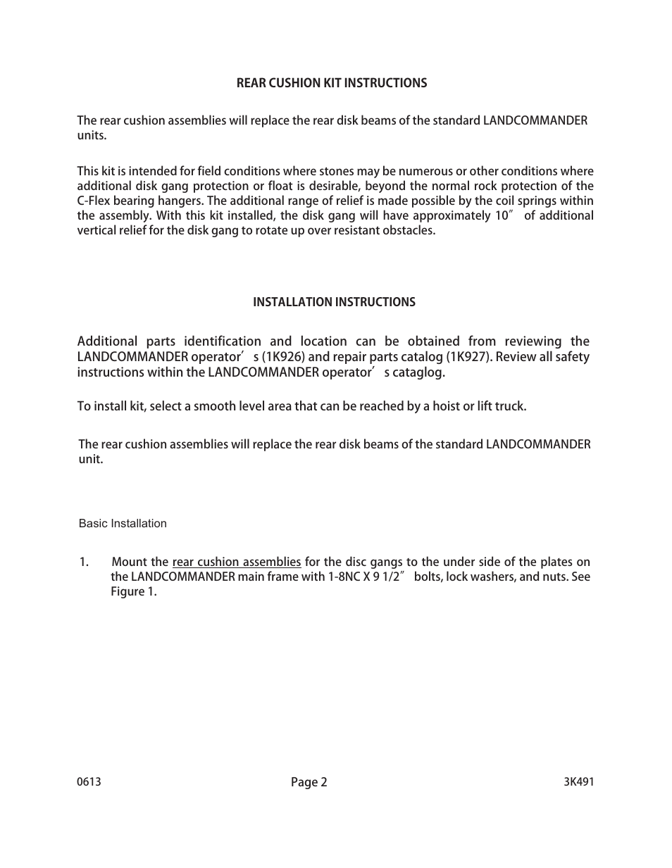 Landoll REAR CUSHION KIT for LANDCOMMANDER User Manual | Page 2 / 5