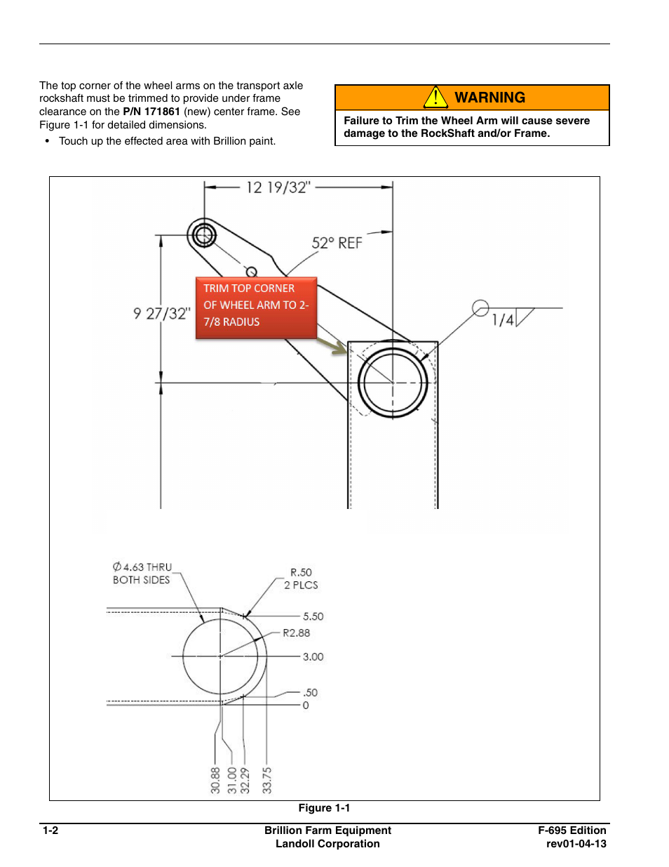 Warning | Landoll 174282 FRAME REPLACEMENT KIT User Manual | Page 2 / 4