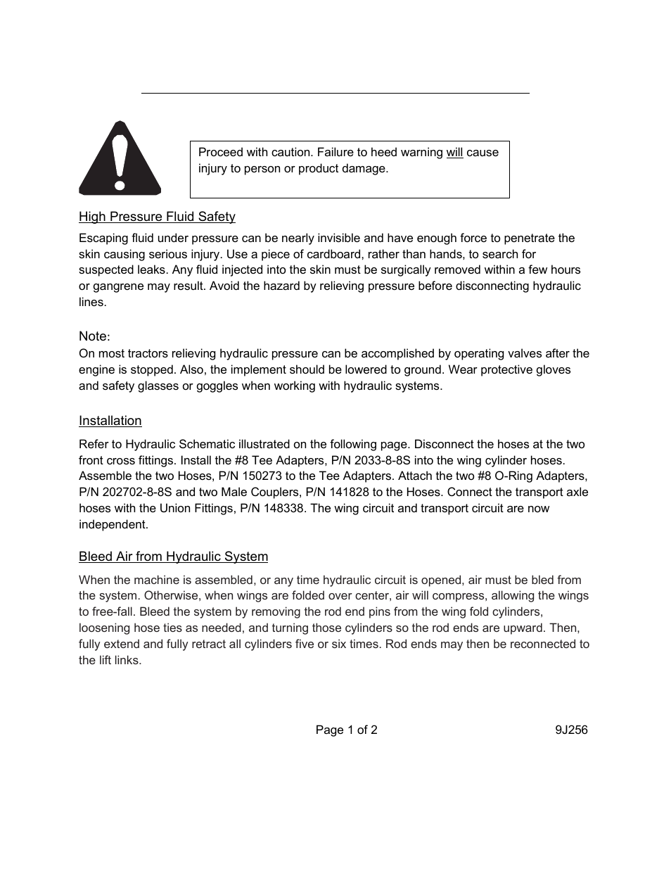 Landoll 9K446 Hydraulic Conversion Kit User Manual | 2 pages