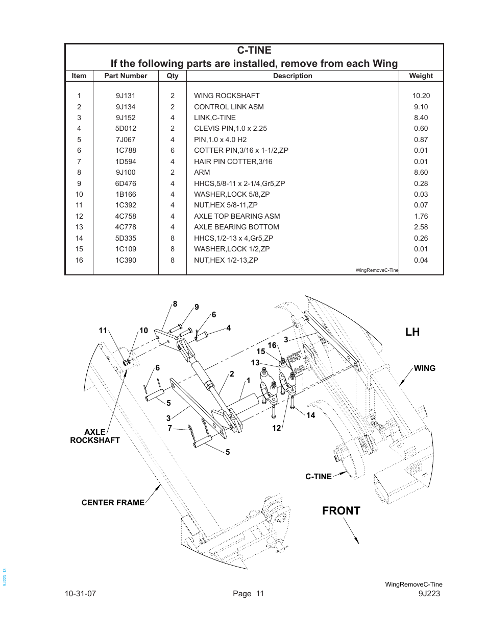 Front | Landoll WL SERIES TOOTH CONTROL KITS User Manual | Page 13 / 22