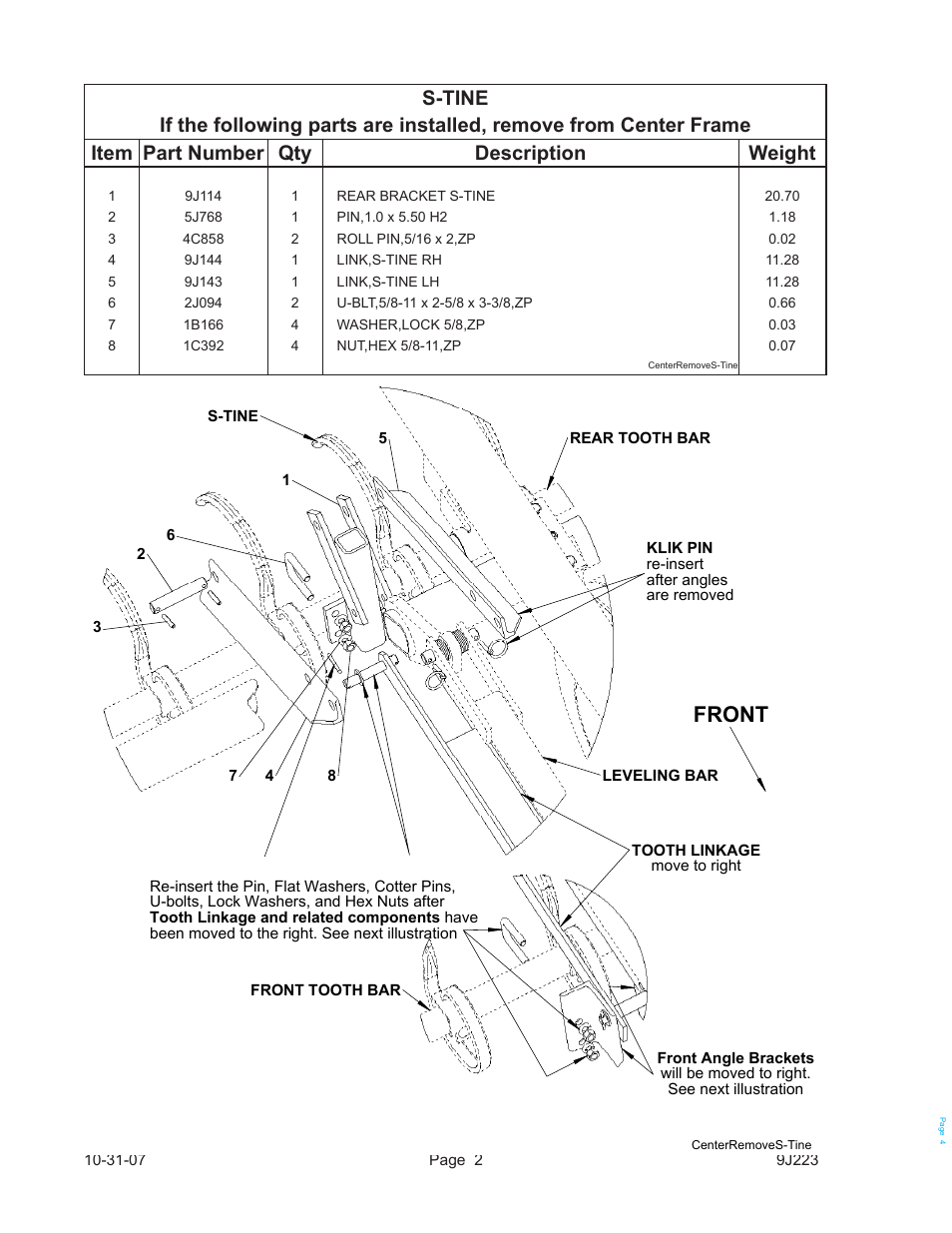 Front | Landoll WL SERIES TOOTH CONTROL KITS User Manual | Page 4 / 22