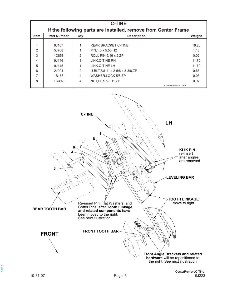 Front | Landoll WL SERIES TOOTH CONTROL KITS User Manual | Page 5 / 22