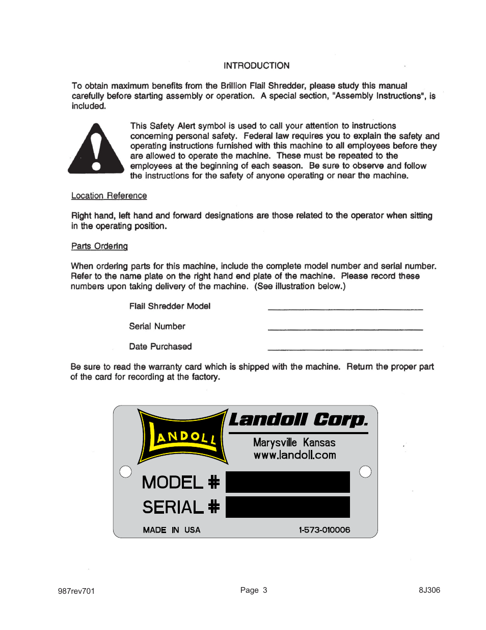 Landoll 1806/1806-1 FS, FSC, FSB Series Flail Shredder User Manual | Page 5 / 24