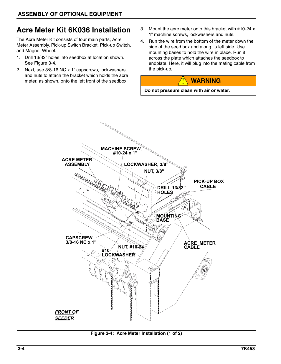 Acre meter kit 6k036 installation, Warning | Landoll LSS6 Landscape Grass Seeder User Manual | Page 24 / 34