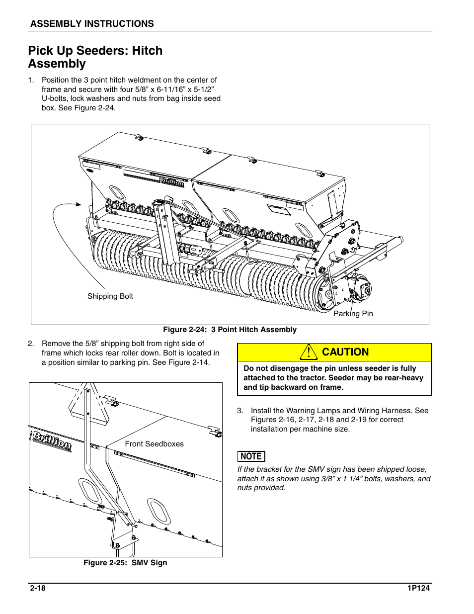 Pick up seeders: hitch assembly, Caution | Landoll SL/SLB/SLP/SLPB/SLPB TURFMAKER III User Manual | Page 28 / 58