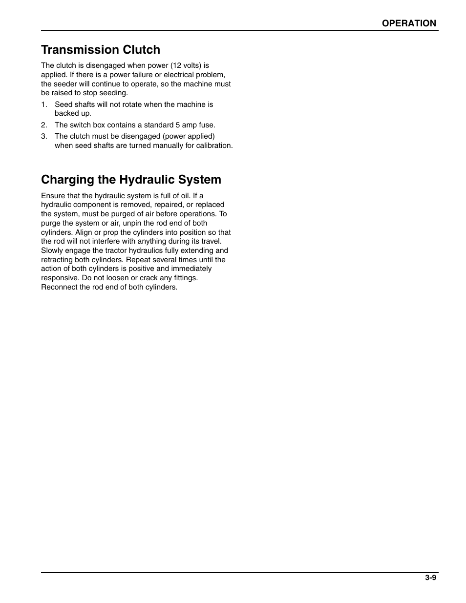 Transmission clutch, Charging the hydraulic system | Landoll SL/SLB/SLP/SLPB/SLPB TURFMAKER III User Manual | Page 47 / 58