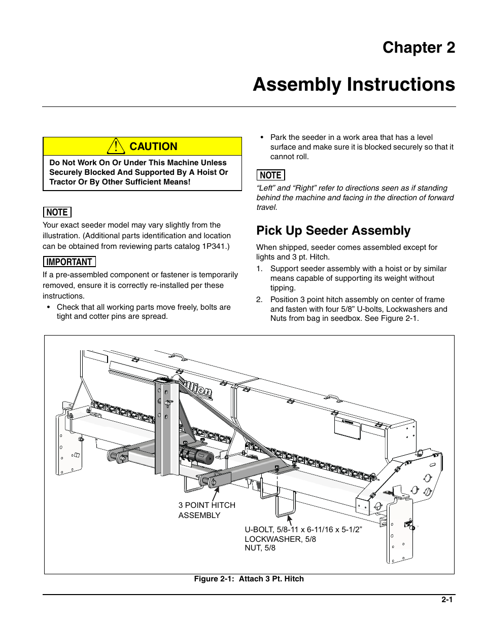 Assembly instructions, Pick up seeder assembly, Chapter 2 | Landoll SL 8, 10, 12 Turfmaker Seeder User Manual | Page 11 / 56