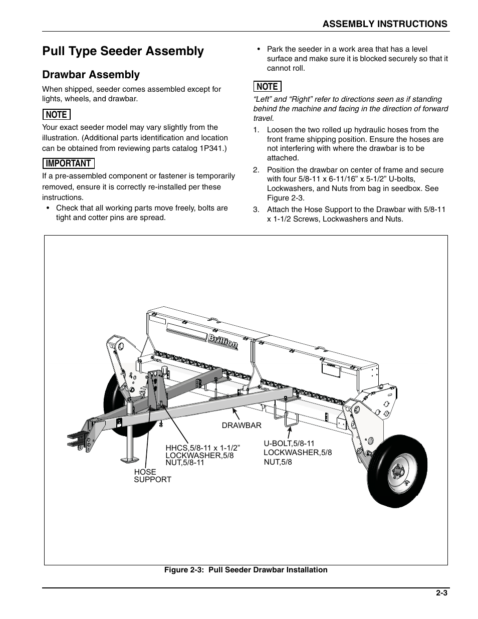 Pull type seeder assembly, Drawbar assembly | Landoll SL 8, 10, 12 Turfmaker Seeder User Manual | Page 13 / 56