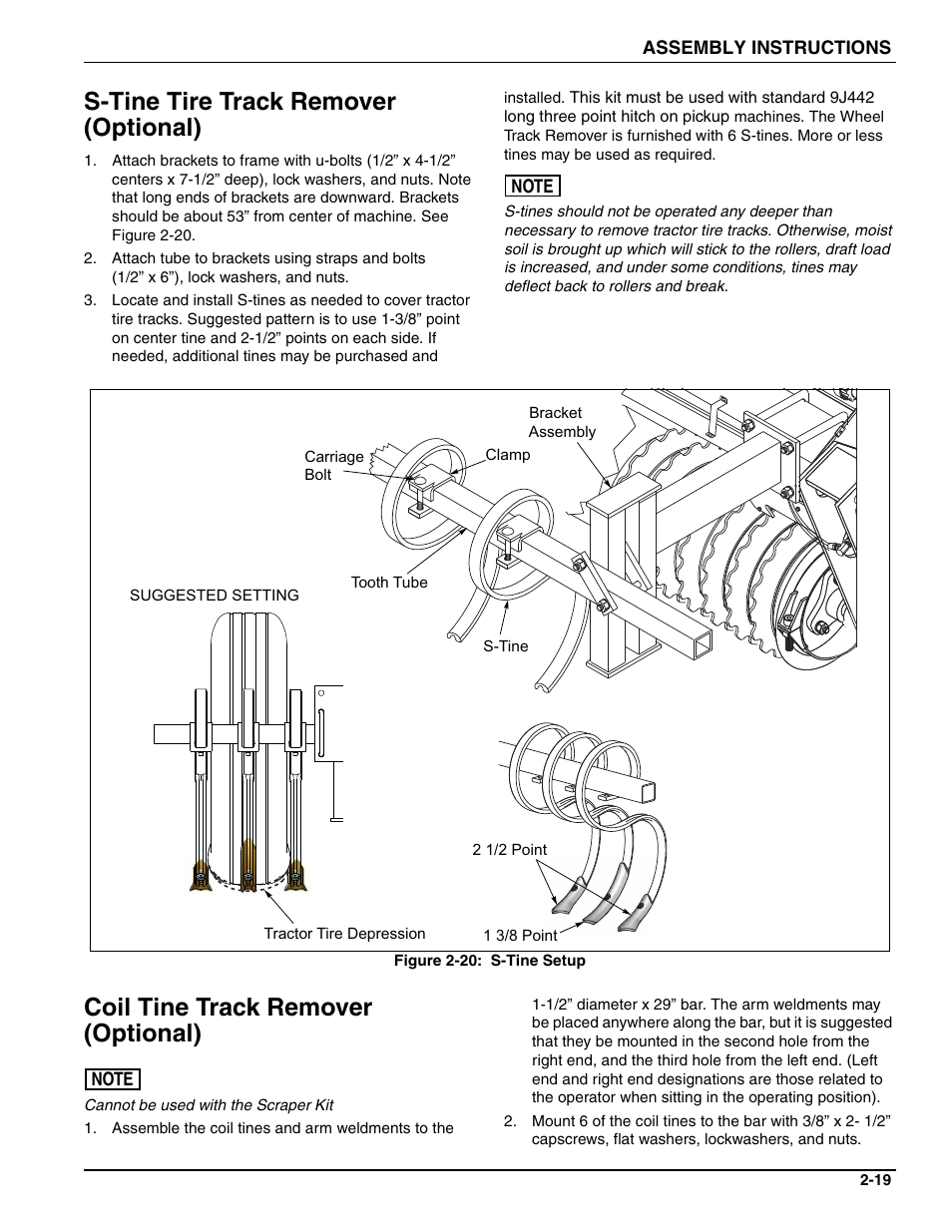 S-tine tire track remover (optional), Coil tine track remover (optional) | Landoll SL 8, 10, 12 Turfmaker Seeder User Manual | Page 29 / 56