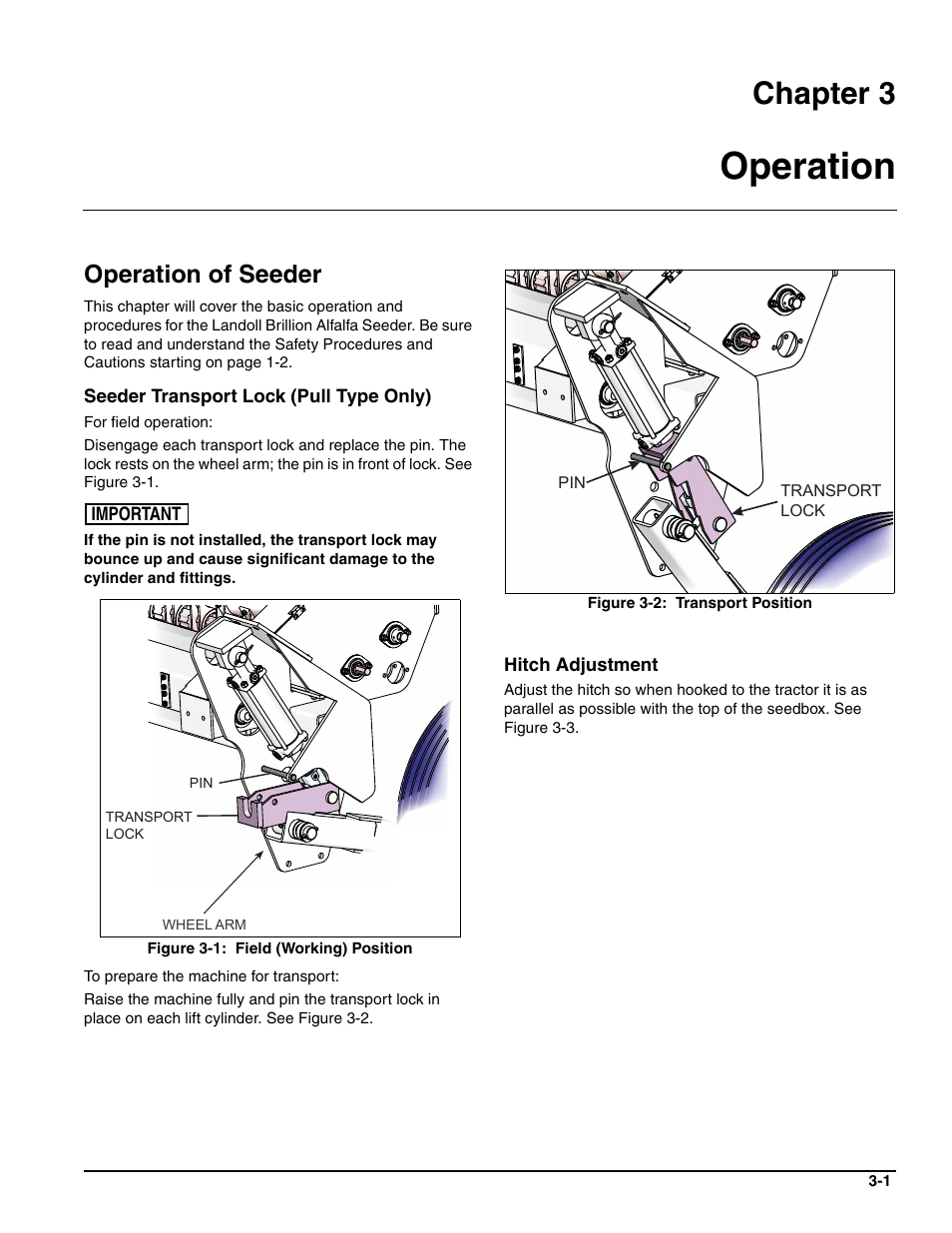 Operation, Operation of seeder, Chapter 3 | Landoll SL 8, 10, 12 Turfmaker Seeder User Manual | Page 33 / 56