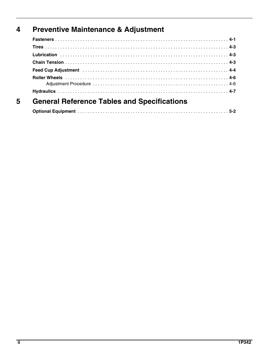 4preventive maintenance & adjustment, 5general reference tables and specifications | Landoll SL 8, 10, 12 Turfmaker Seeder User Manual | Page 4 / 56