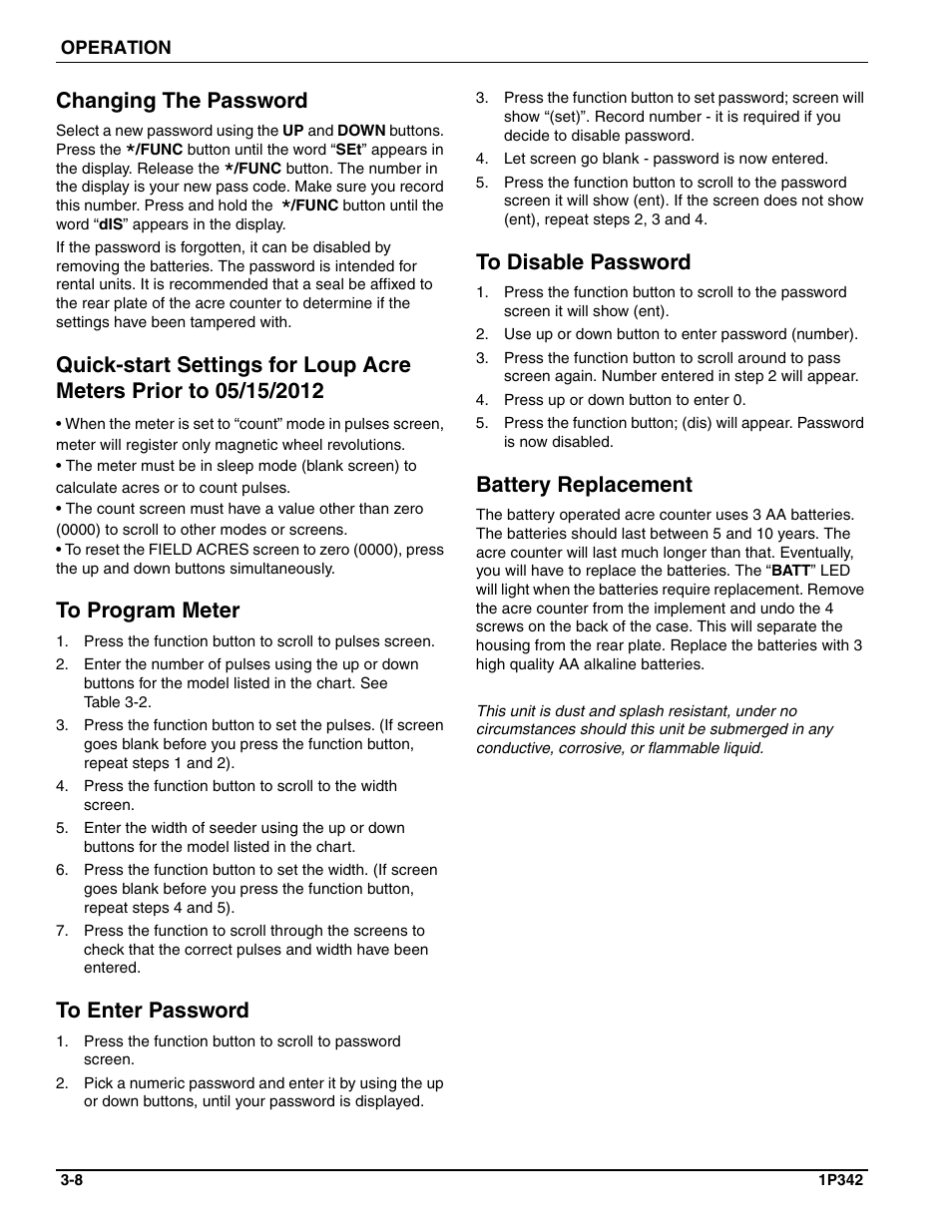 Changing the password, Battery replacement | Landoll SL 8, 10, 12 Turfmaker Seeder User Manual | Page 40 / 56