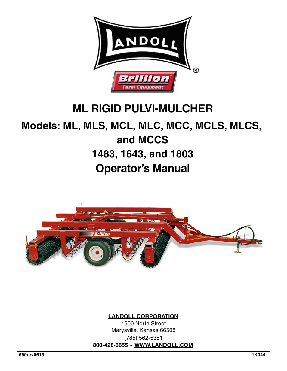 Landoll MCL/MCC/MCLS/MLCS/MCCS 1483, 1643, 1803 RIGID PULVI-MULCHER User Manual | 52 pages