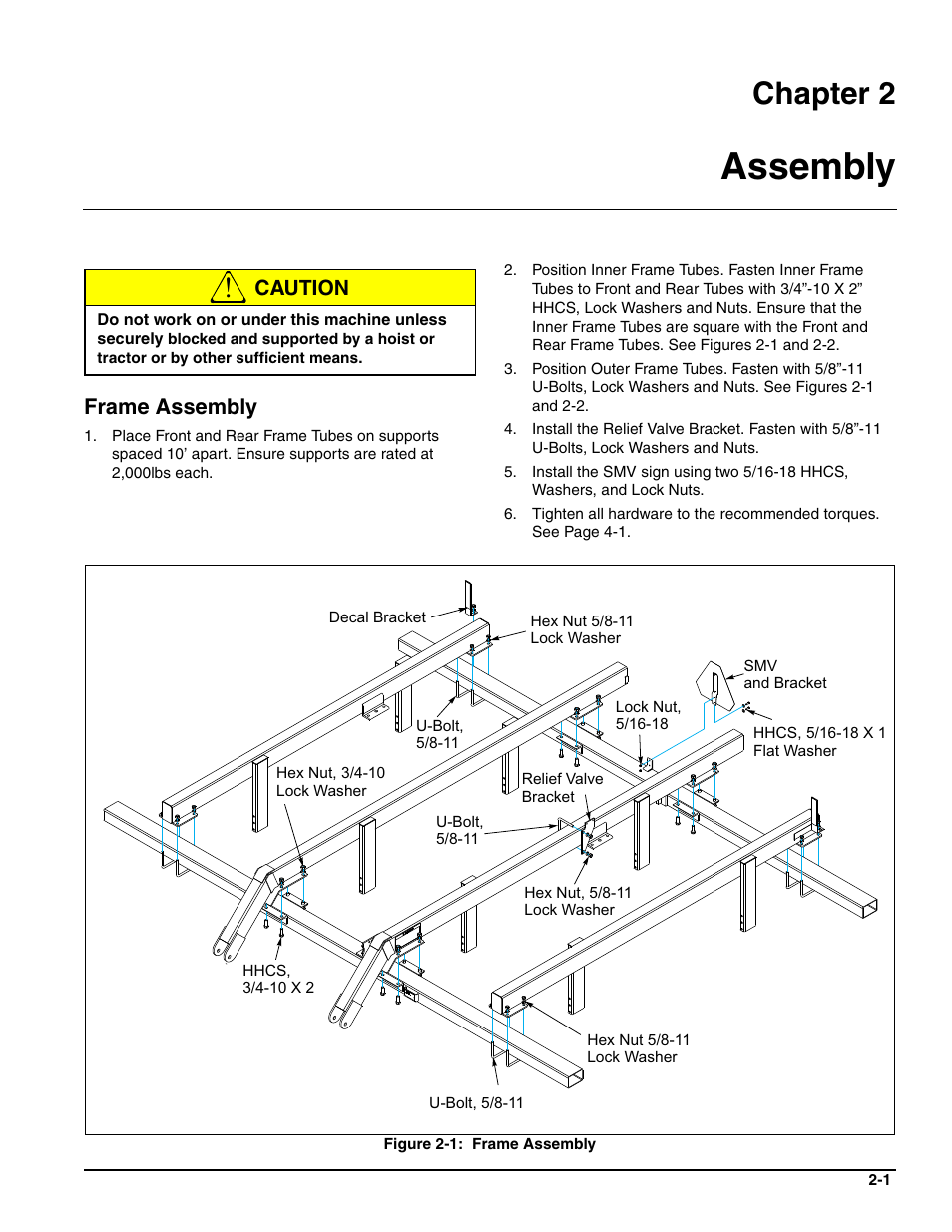 Assembly, Frame assembly, Chapter 2 | Caution frame assembly | Landoll MCL/MCC/MCLS/MLCS/MCCS 1483, 1643, 1803 RIGID PULVI-MULCHER User Manual | Page 11 / 52