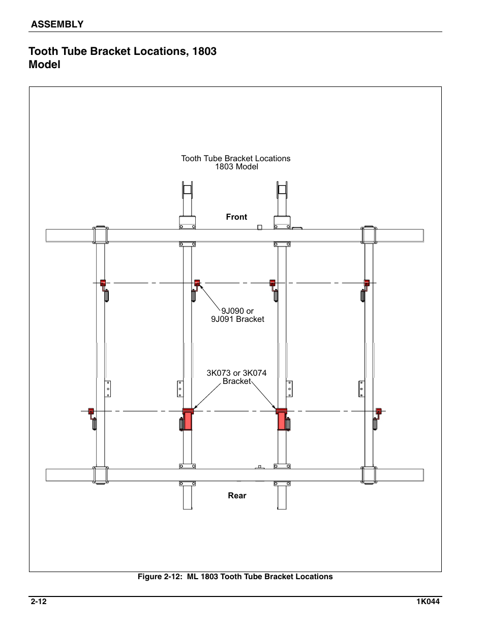 Tooth tube bracket locations, 1803 model | Landoll MCL/MCC/MCLS/MLCS/MCCS 1483, 1643, 1803 RIGID PULVI-MULCHER User Manual | Page 22 / 52