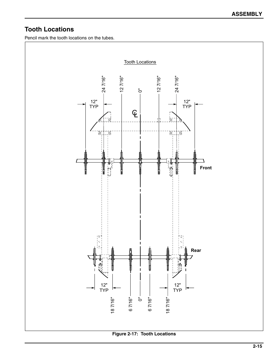 Tooth locations, See figure 2-17 | Landoll MCL/MCC/MCLS/MLCS/MCCS 1483, 1643, 1803 RIGID PULVI-MULCHER User Manual | Page 25 / 52