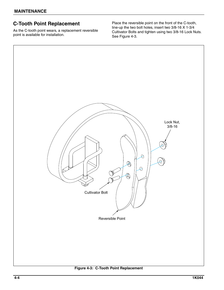 C-tooth point replacement | Landoll MCL/MCC/MCLS/MLCS/MCCS 1483, 1643, 1803 RIGID PULVI-MULCHER User Manual | Page 46 / 52