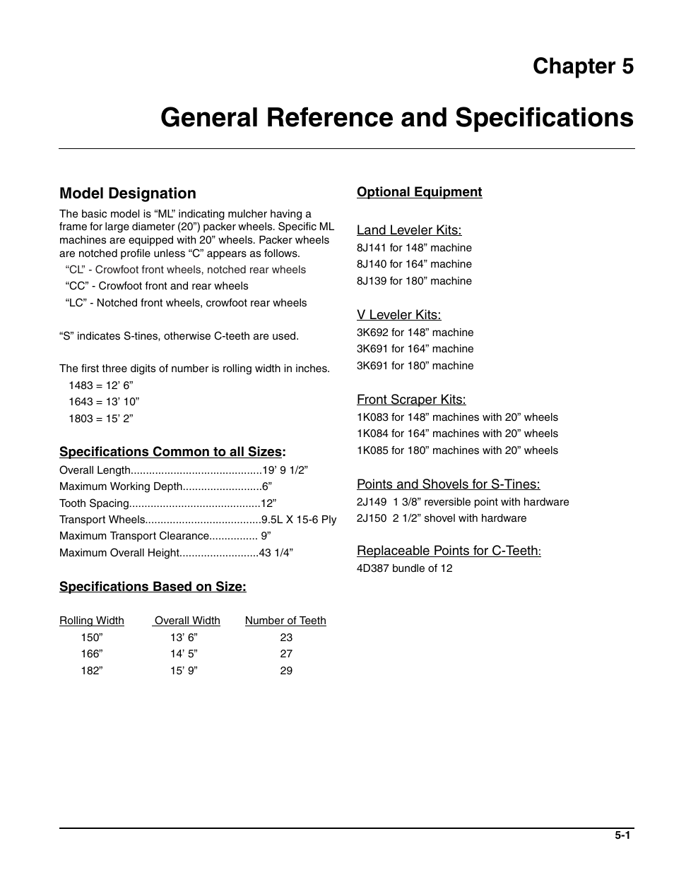 General reference and specifications, Model designation, Chapter 5 | Landoll MCL/MCC/MCLS/MLCS/MCCS 1483, 1643, 1803 RIGID PULVI-MULCHER User Manual | Page 49 / 52