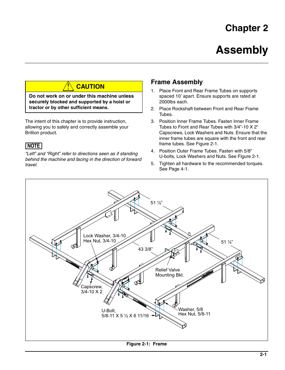 Assembly, Frame assembly, Chapter 2 | Caution | Landoll MCCS2253 18,9 RIGID PULVI-MULCHER User Manual | Page 11 / 46