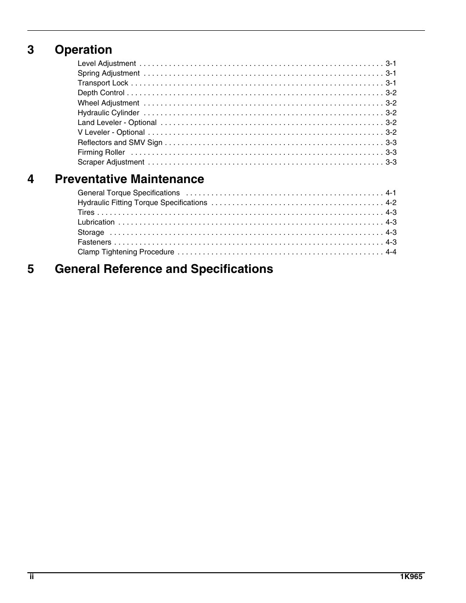 3operation, 4preventative maintenance, 5general reference and specifications | Landoll MCCS2253 18,9 RIGID PULVI-MULCHER User Manual | Page 4 / 46