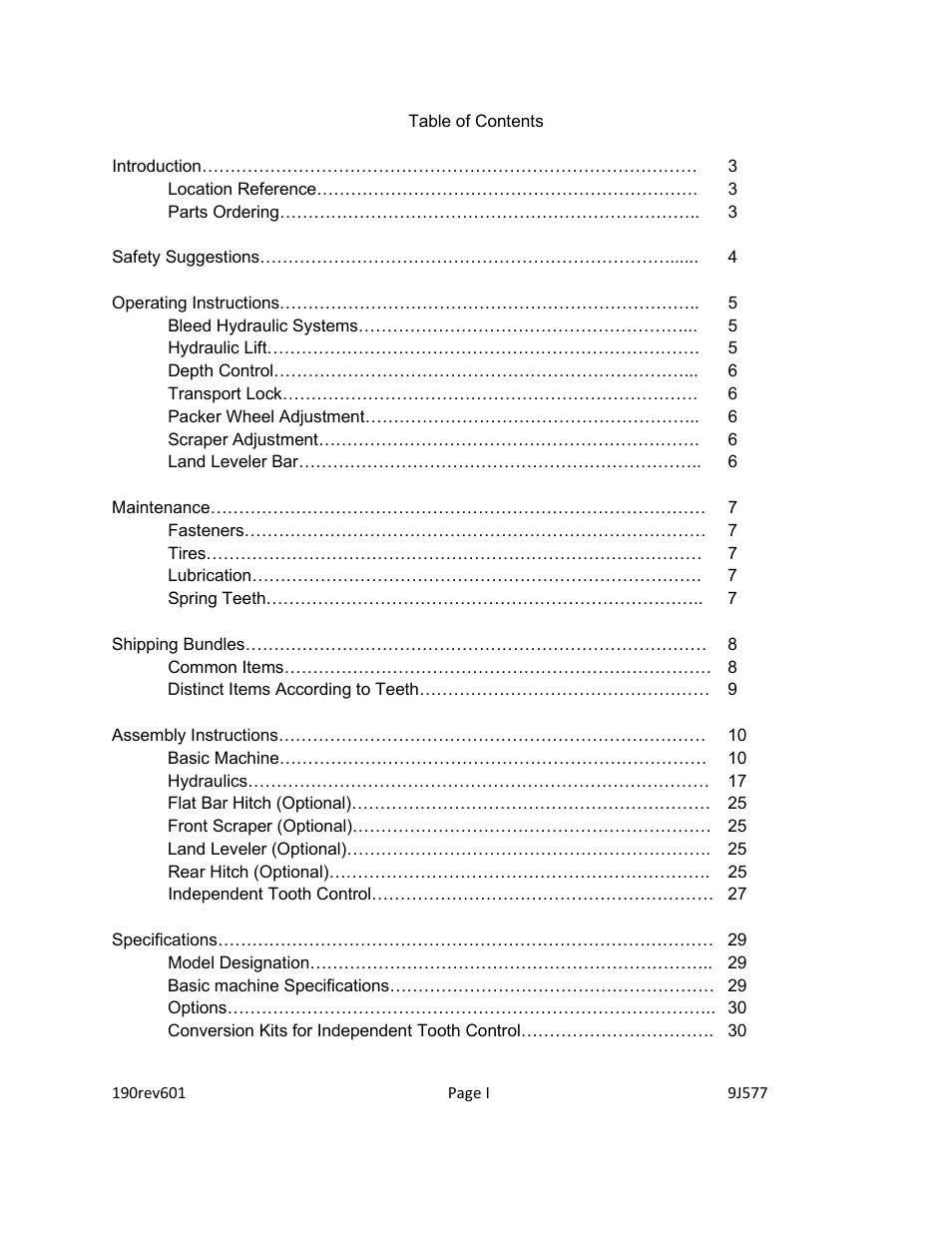 Landoll WLS360/WLS360-I Folding Pulvi-Mulcher User Manual | Page 3 / 48