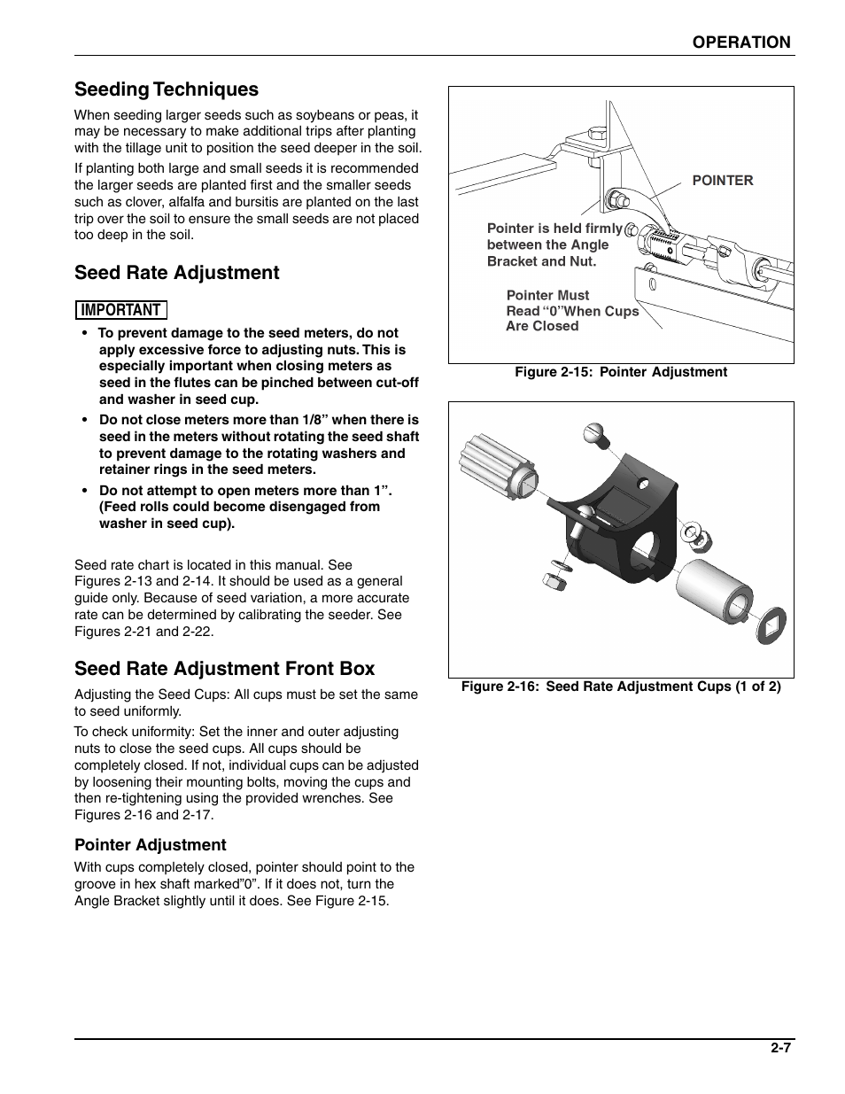 Seeding techniques, Seed rate adjustment, Seed rate adjustment front box | Landoll FPSBT-6 Food Plot Seeder User Manual | Page 17 / 42