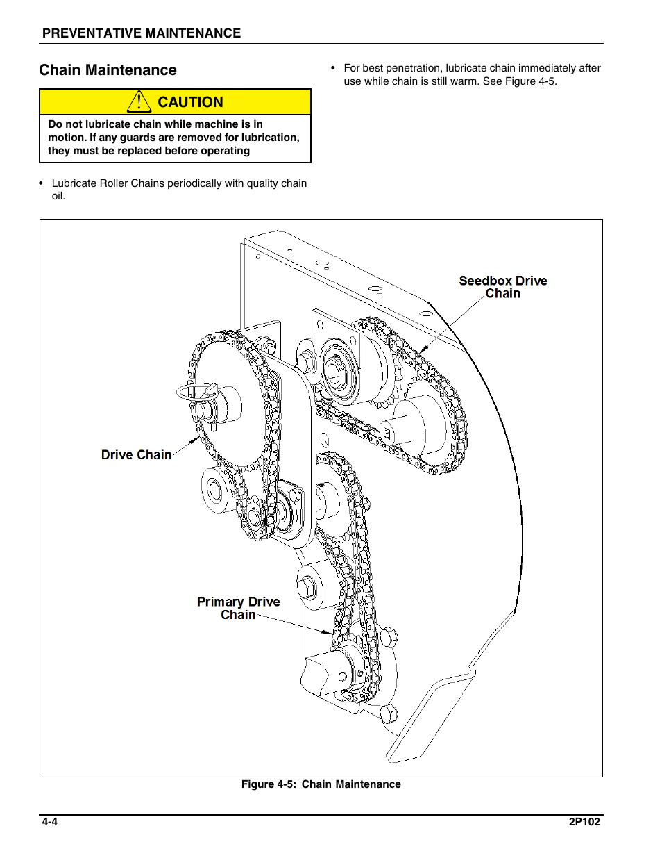 Chain maintenance, Caution | Landoll FPSBT-6 Food Plot Seeder User Manual | Page 34 / 42