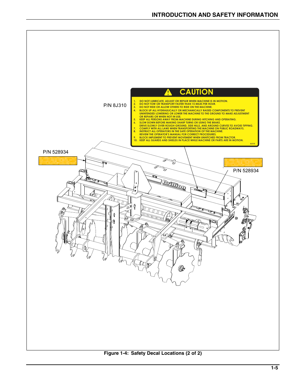 Caution, Introduction and safety information | Landoll FPSBT-6 Food Plot Seeder User Manual | Page 9 / 42